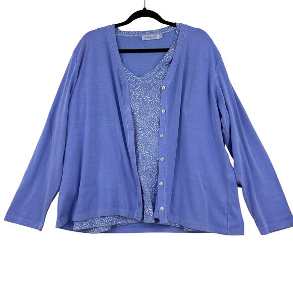 Fresh Produce Knit Top and Cardigan Set Size 1X Blue V Neck Modal Cotton FLAWS - Picture 1 of 16